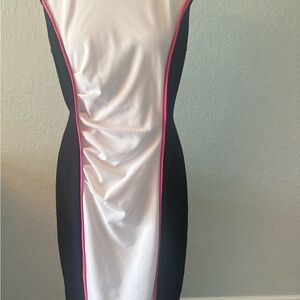 Calvin Klein Black and White Dress with bright pink accent